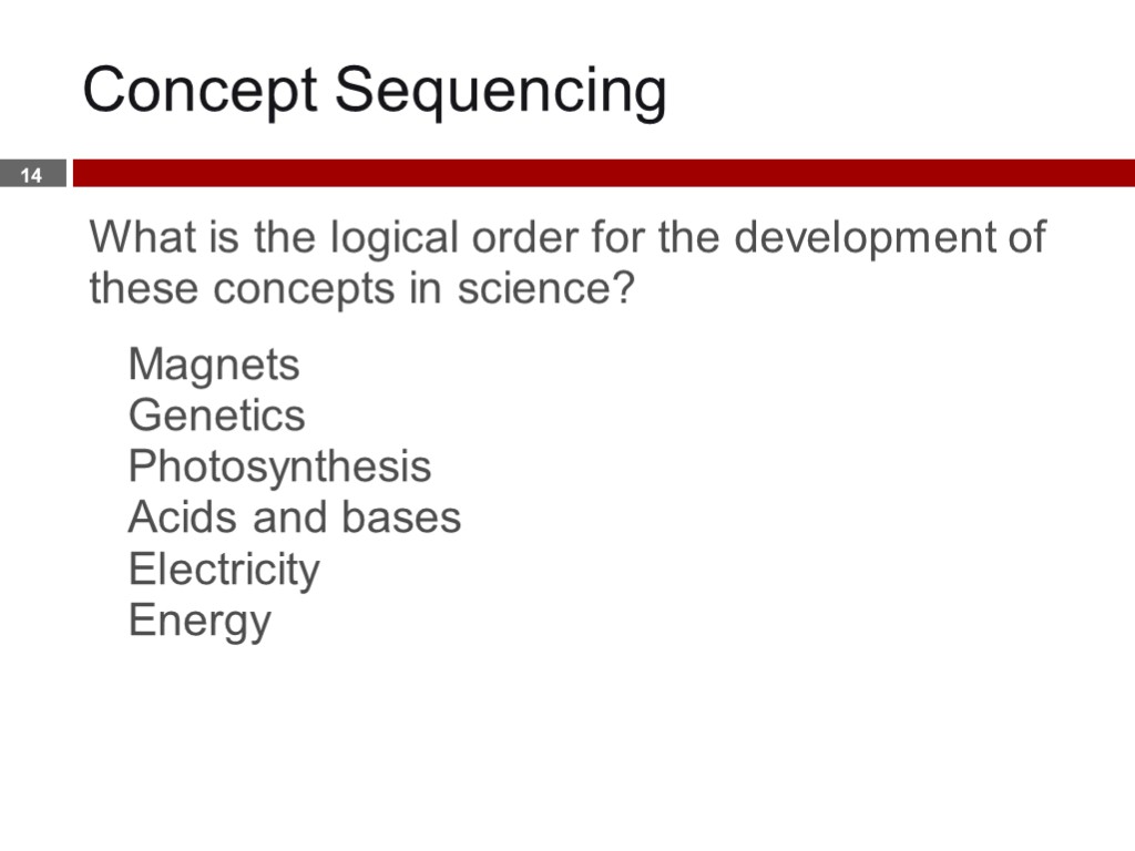 Concept Sequencing What is the logical order for the development of these concepts in